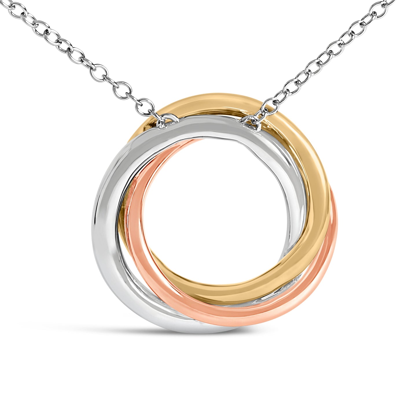 Tri Tone Sterling Silver 1/5 Cttw Diamond Interlocking Circle Pendant Necklace Bids.com