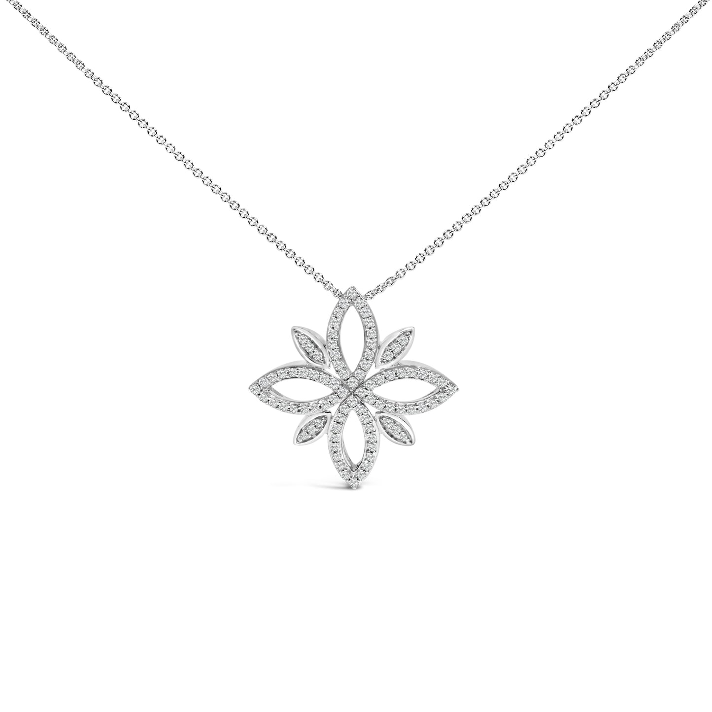 Sterling Silver 1/2 Cttw Diamond Floral Cross Pendant Necklace Bids.com