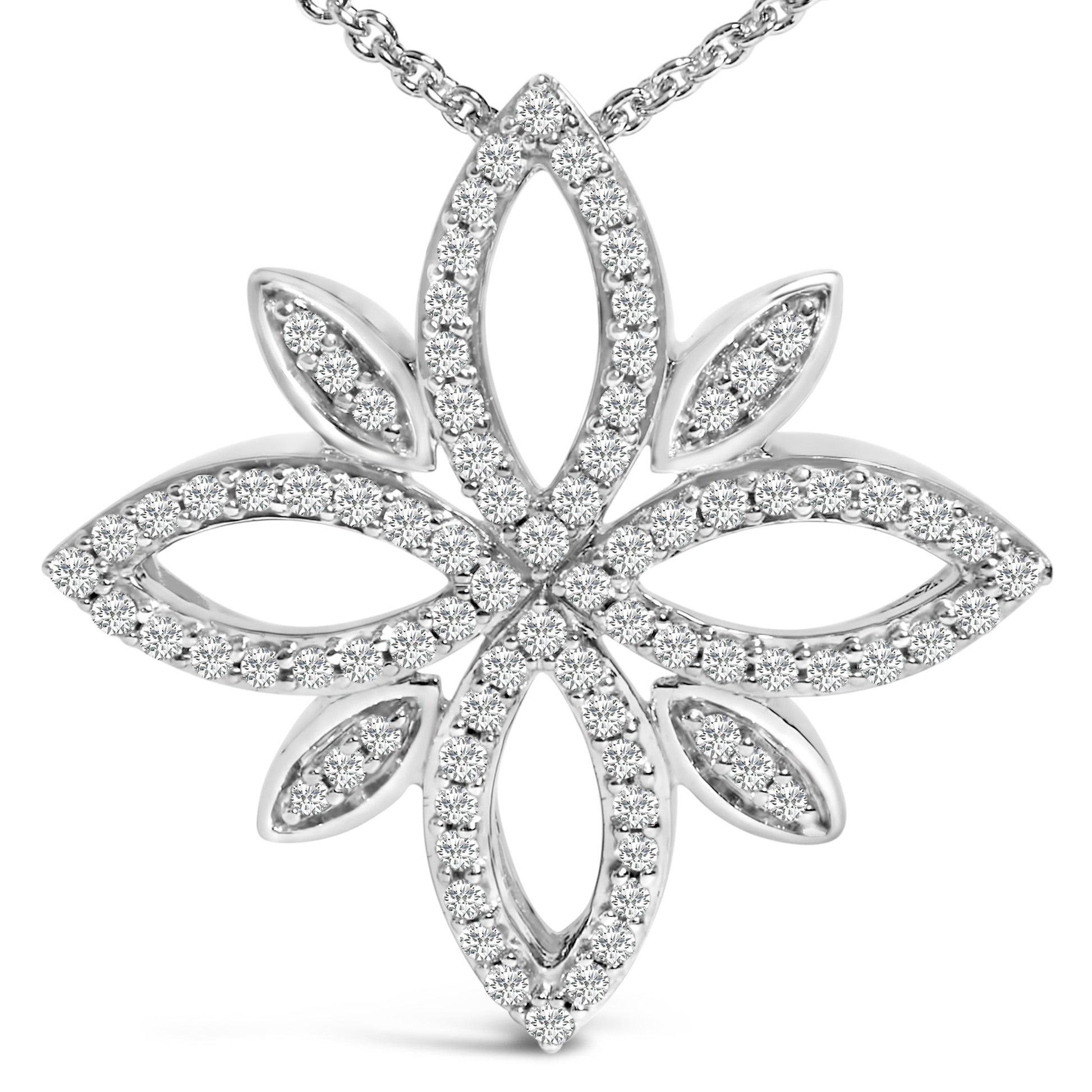 Sterling Silver 1/2 Cttw Diamond Floral Cross Pendant Necklace Bids.com