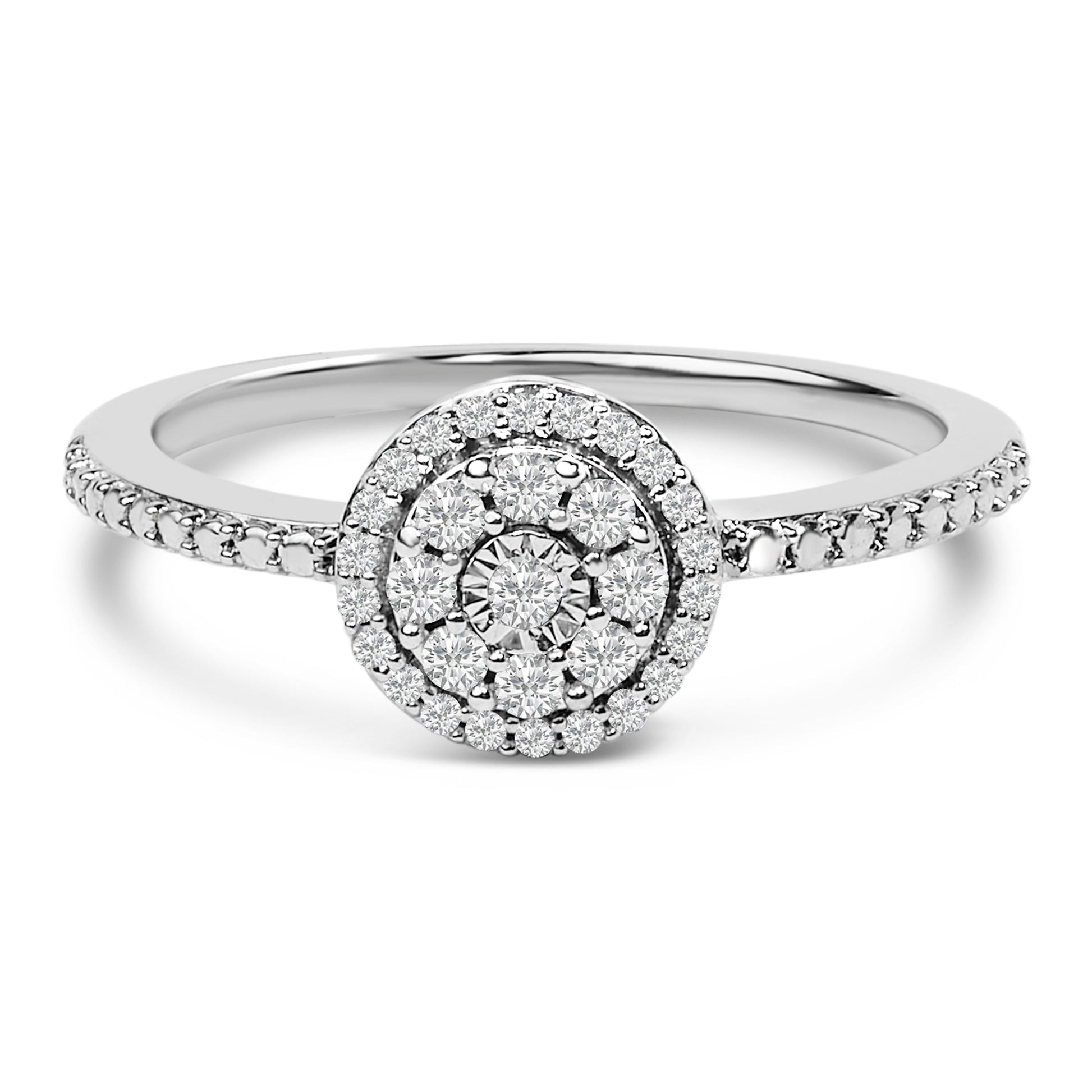 Sterling Silver 1/5 Cttw Diamond Round Motif Halo Ring Bids.com