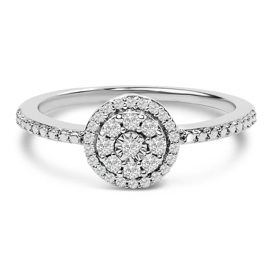 Sterling Silver 1/5 Cttw Diamond Round Motif Halo Ring Bids.com