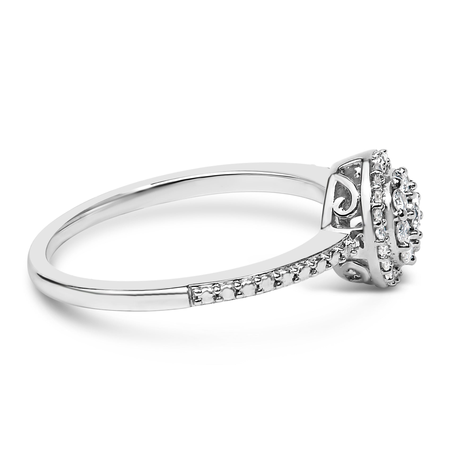 Sterling Silver 1/5 Cttw Diamond Round Motif Halo Ring Bids.com