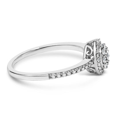 Sterling Silver 1/5 Cttw Diamond Round Motif Halo Ring Bids.com