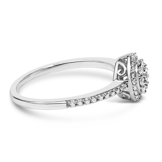 Sterling Silver 1/5 Cttw Diamond Round Motif Halo Ring Bids.com