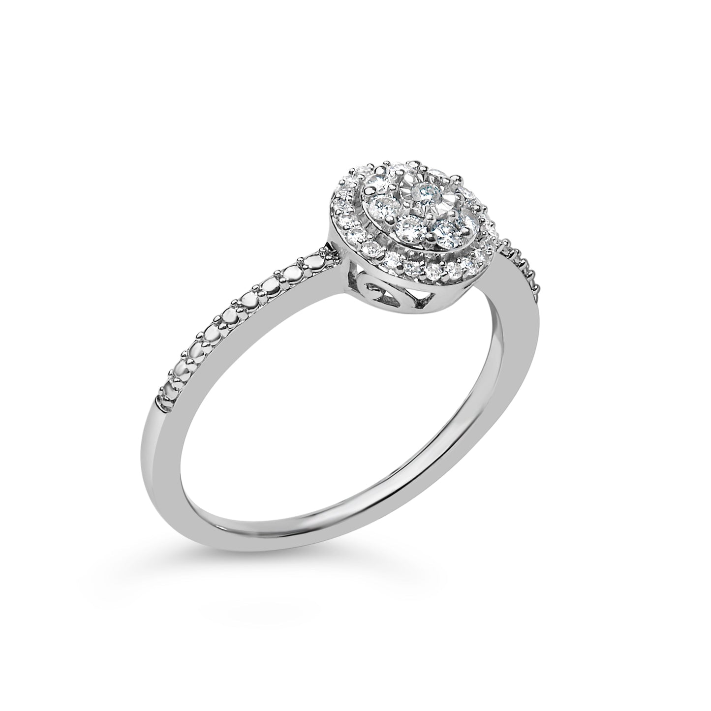 Sterling Silver 1/5 Cttw Diamond Round Motif Halo Ring Bids.com