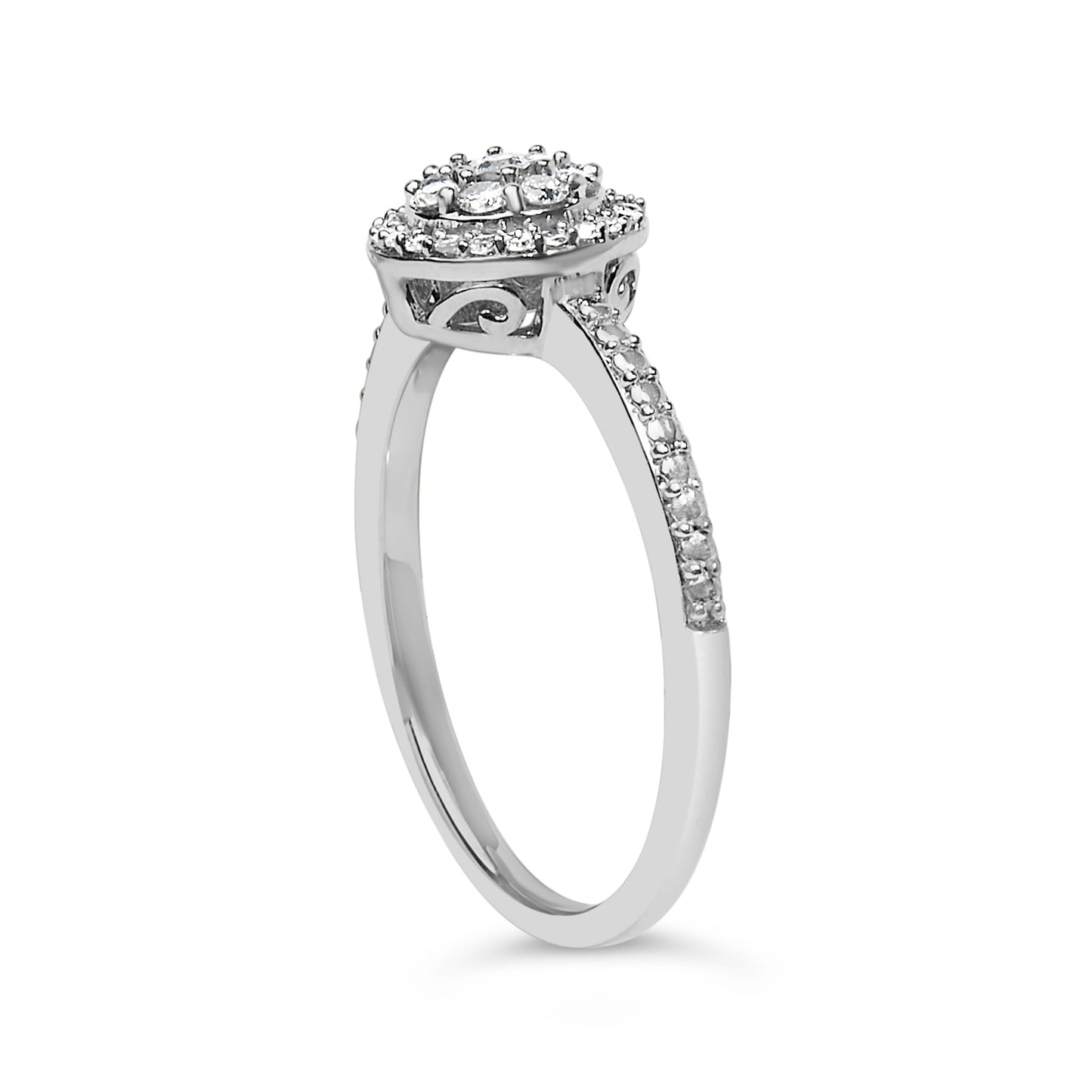 Sterling Silver 1/5 Cttw Diamond Round Motif Halo Ring Bids.com