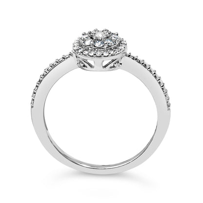 Sterling Silver 1/5 Cttw Diamond Round Motif Halo Ring Bids.com