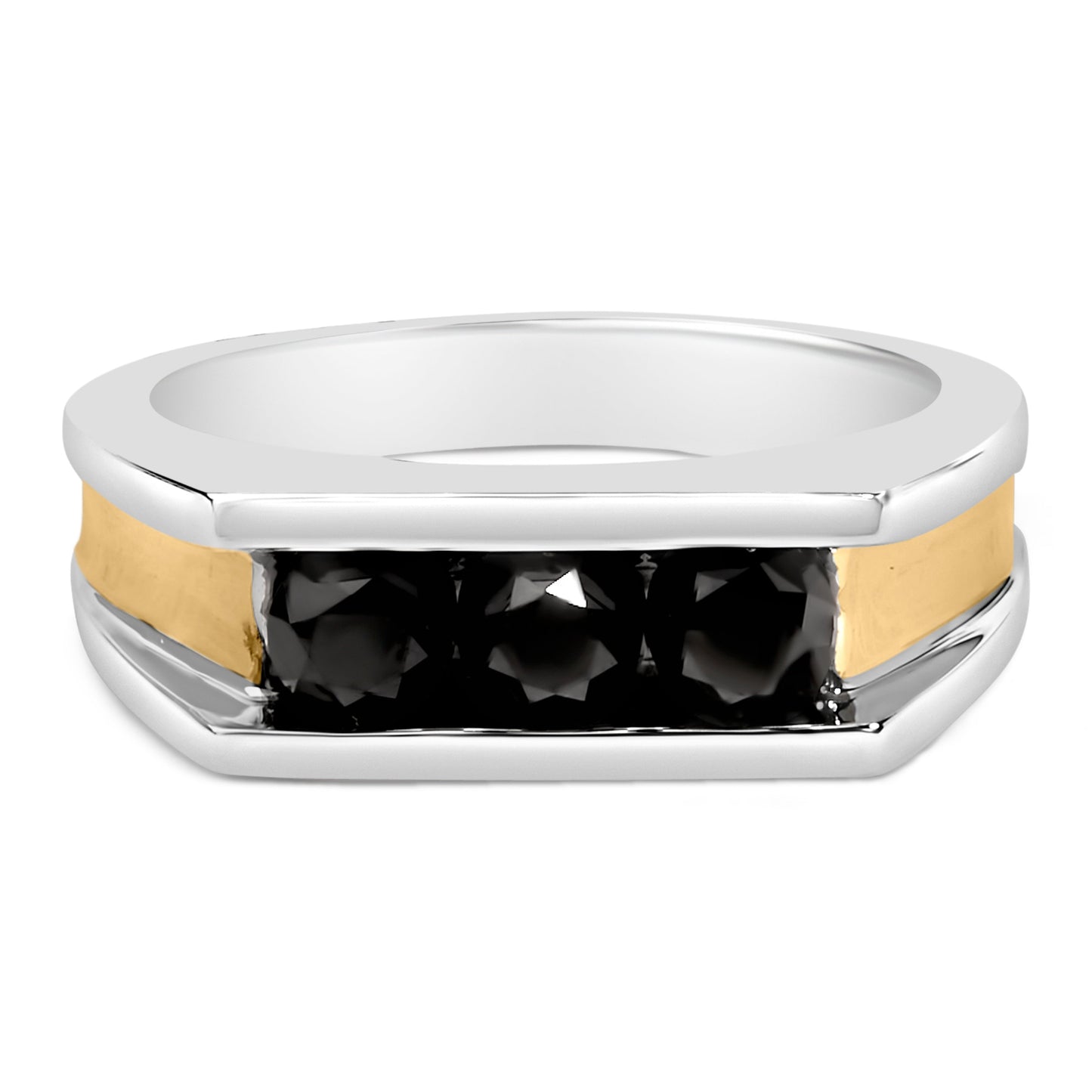 Men's 14K Yellow Gold Plated Sterling Silver 1-1/2 Cttw Black Diamond Channel Set Band Ring Bids.com