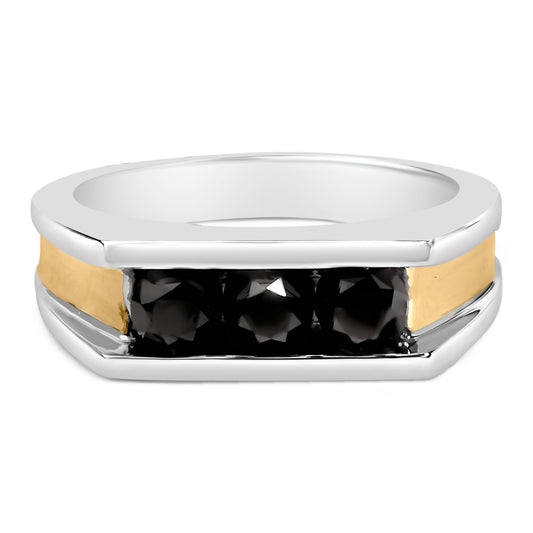 Men's 14K Yellow Gold Plated Sterling Silver 1-1/2 Cttw Black Diamond Channel Set Band Ring Bids.com