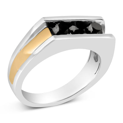 Men's 14K Yellow Gold Plated Sterling Silver 1-1/2 Cttw Black Diamond Channel Set Band Ring Bids.com