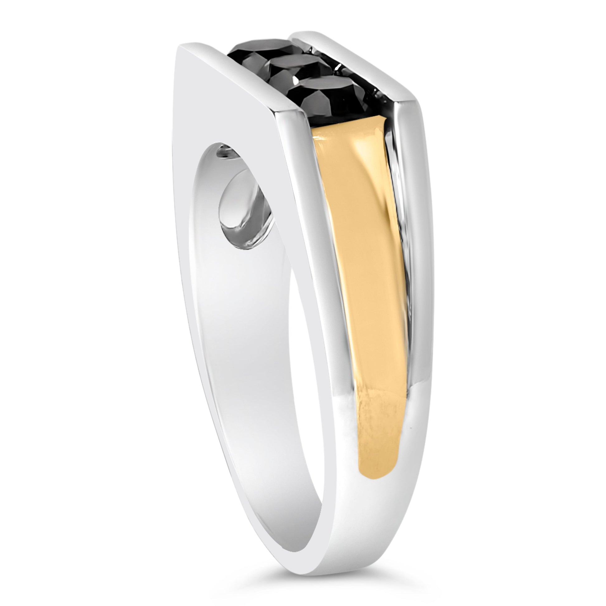 Men's 14K Yellow Gold Plated Sterling Silver 1-1/2 Cttw Black Diamond Channel Set Band Ring Bids.com