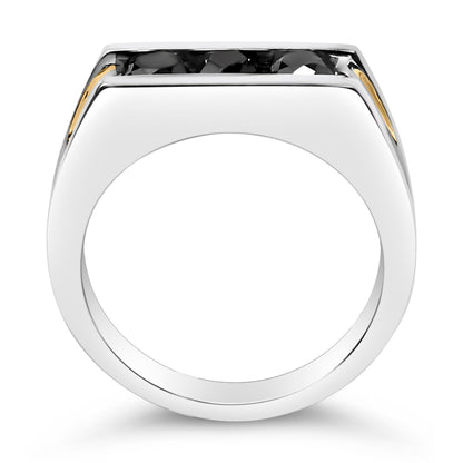 Men's 14K Yellow Gold Plated Sterling Silver 1-1/2 Cttw Black Diamond Channel Set Band Ring Bids.com