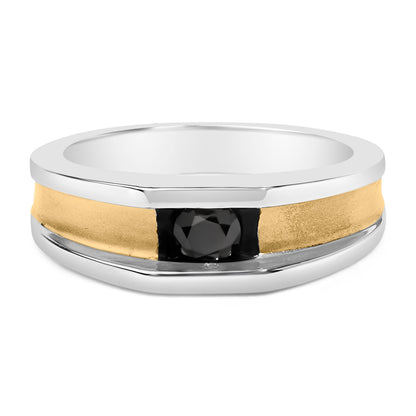 Men's 14K Yellow Gold Plated Sterling Silver 1/2 Cttw Black Diamond Band Ring Bids.com