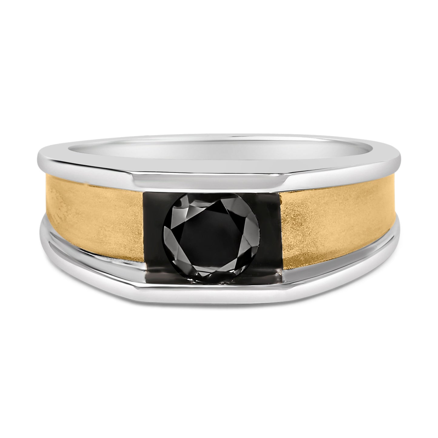 Men's 14K Yellow Gold Plated Sterling Silver 1.0 Cttw Round Black Diamond Band Ring Bids.com