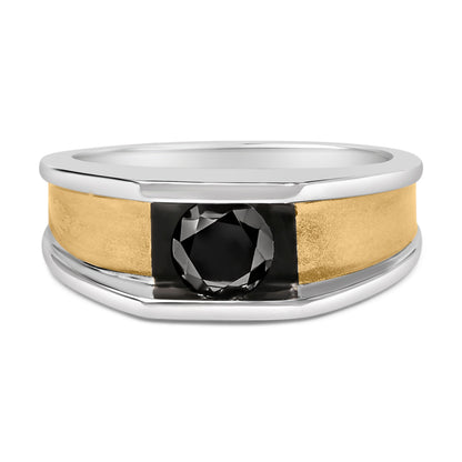 Men's 14K Yellow Gold Plated Sterling Silver 1.0 Cttw Round Black Diamond Band Ring Bids.com