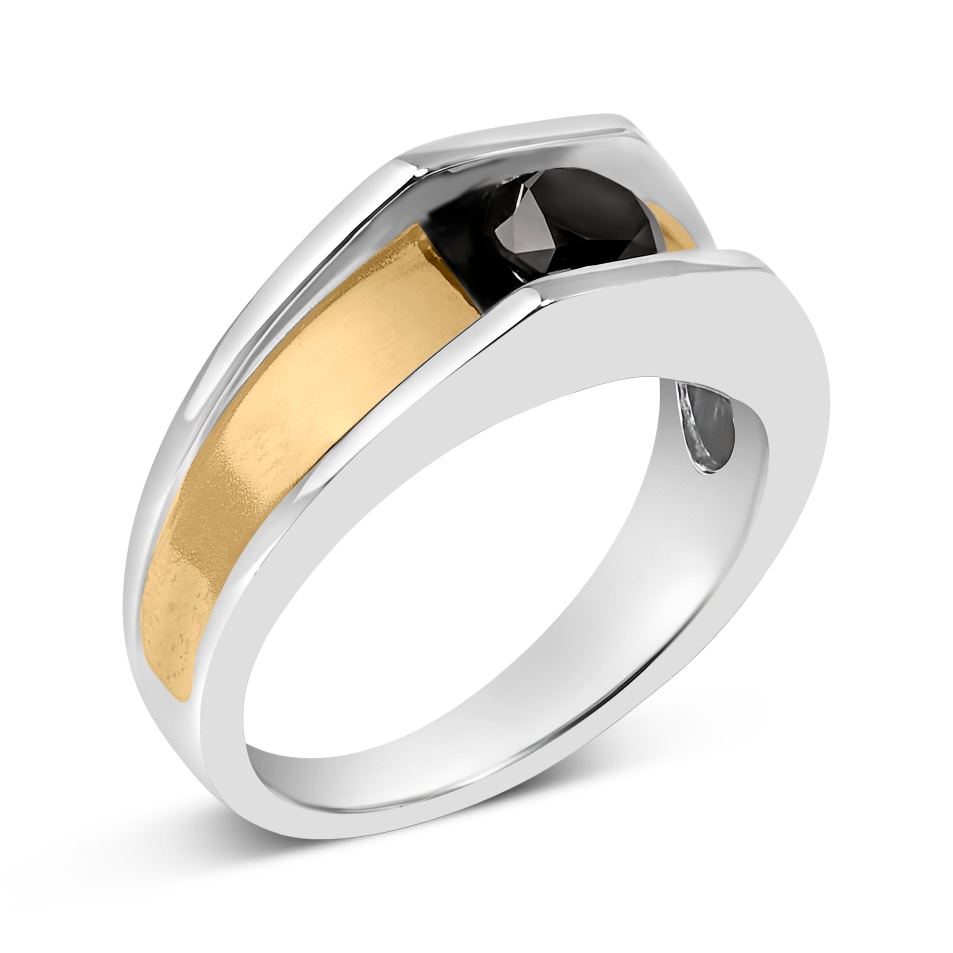 Men's 14K Yellow Gold Plated Sterling Silver 1.0 Cttw Round Black Diamond Band Ring Bids.com