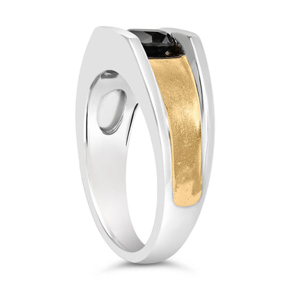 Men's 14K Yellow Gold Plated Sterling Silver 1.0 Cttw Round Black Diamond Band Ring Bids.com