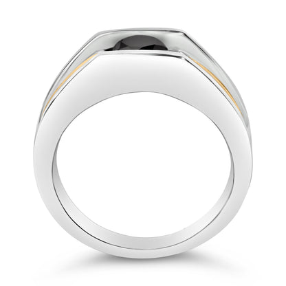 Men's 14K Yellow Gold Plated Sterling Silver 1.0 Cttw Round Black Diamond Band Ring Bids.com