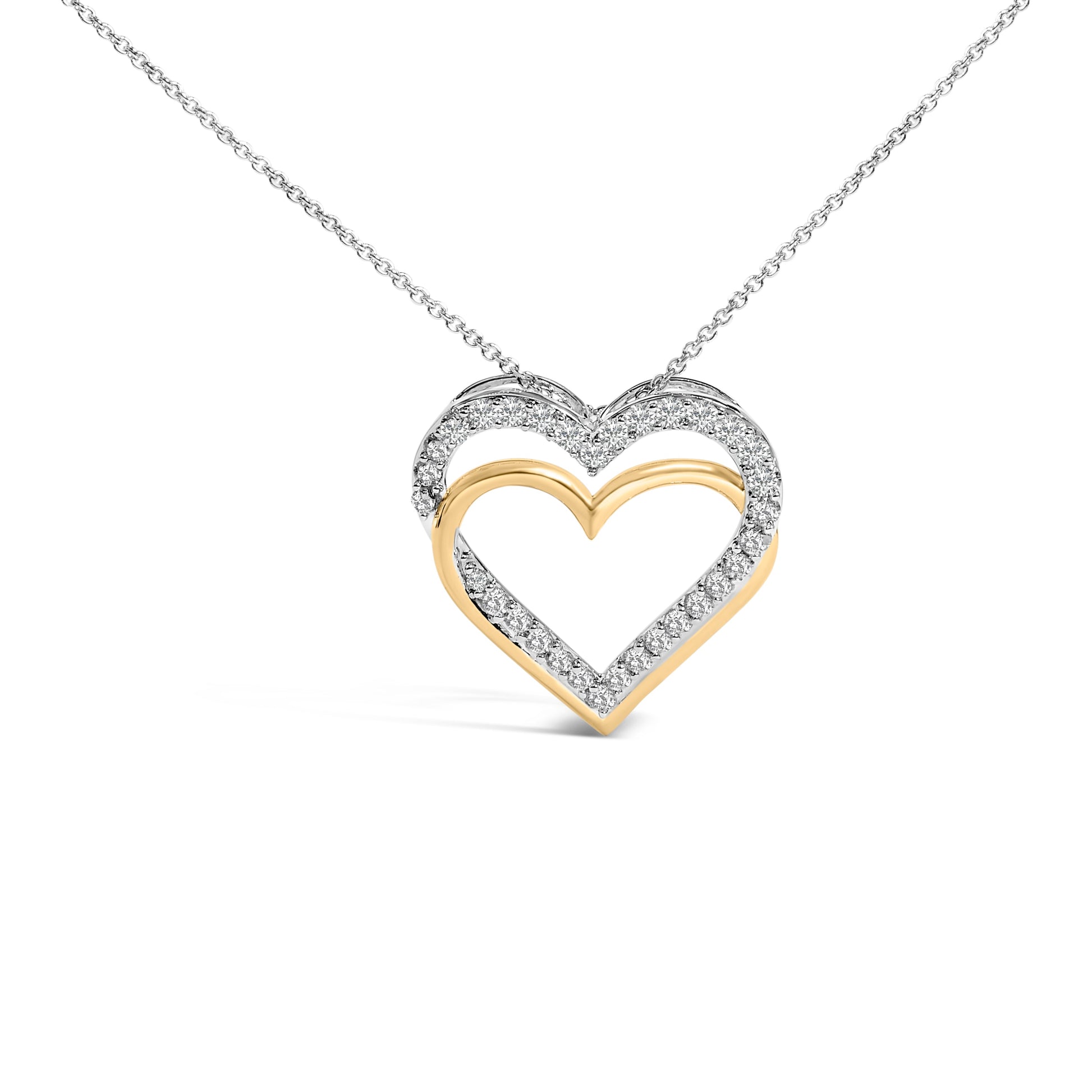 14K Yellow Gold Plated Sterling Silver 1.00 Cttw Diamond Double Heart Pendant Necklace Bids.com
