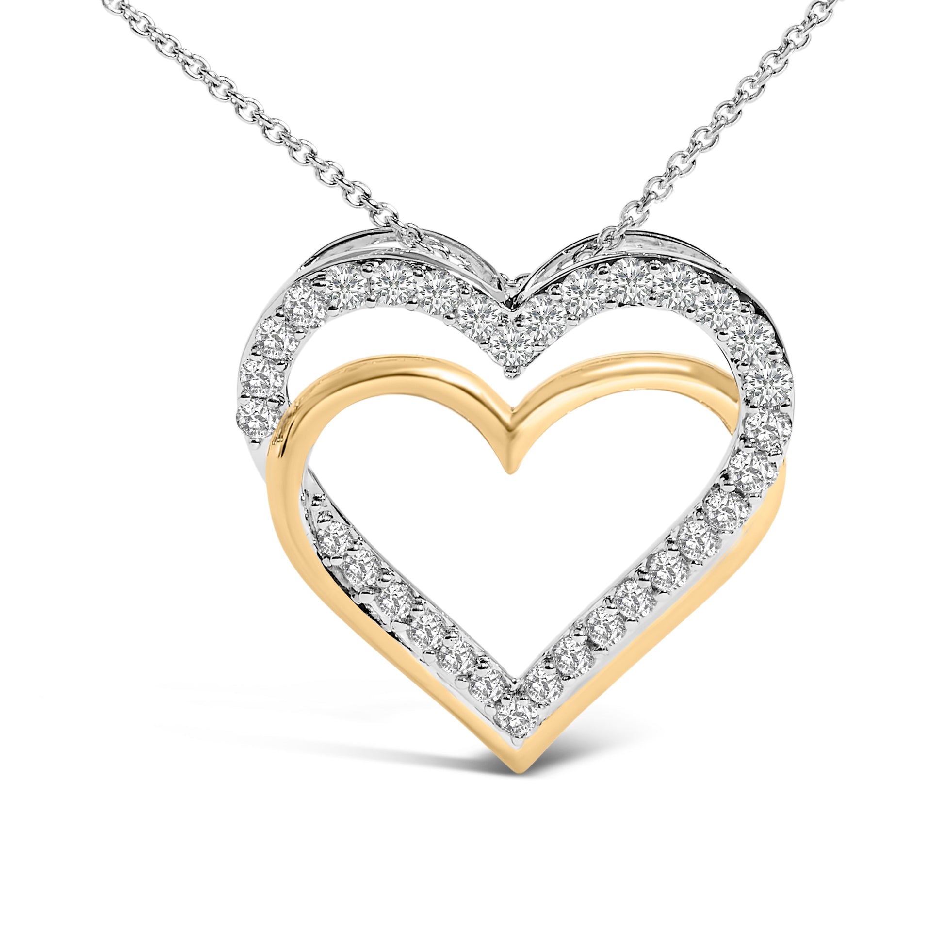 14K Yellow Gold Plated Sterling Silver 1.00 Cttw Diamond Double Heart Pendant Necklace Bids.com