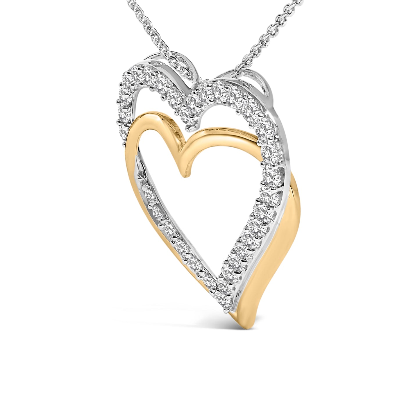 14K Yellow Gold Plated Sterling Silver 1.00 Cttw Diamond Double Heart Pendant Necklace Bids.com