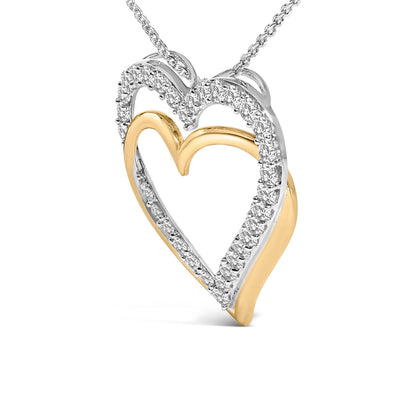 14K Yellow Gold Plated Sterling Silver 1.00 Cttw Diamond Double Heart Pendant Necklace Bids.com