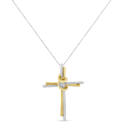 10K Two-Tone Yellow & White Gold Diamond-Accented Cross 18" Pendant Necklace (J-K Color, I2-I3 Clarity) Bids.com