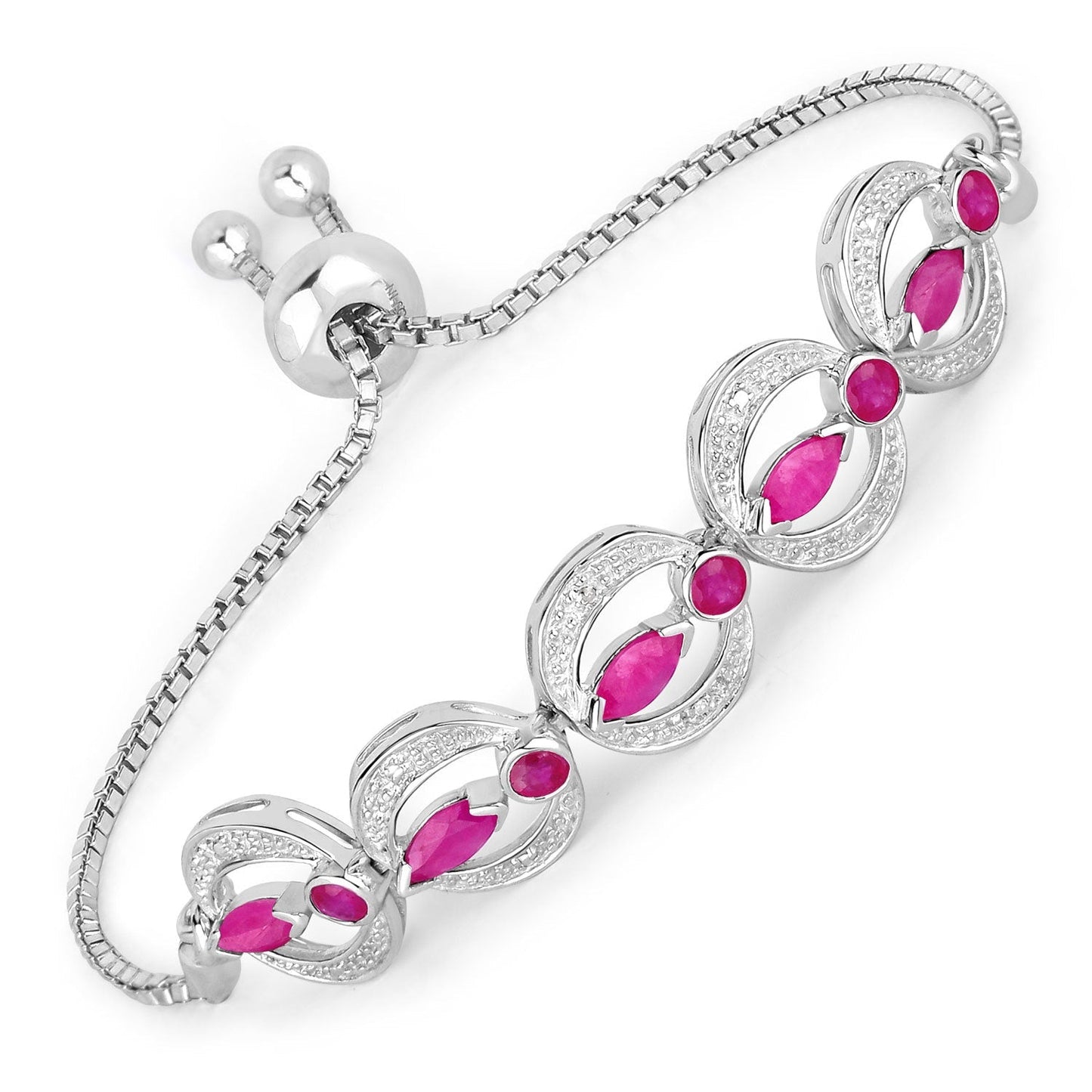 1.65 Carat Genuine Ruby and White Diamond .925 Sterling Silver Bracelet Bids.com