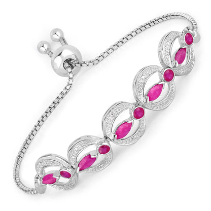 1.65 Carat Genuine Ruby and White Diamond .925 Sterling Silver Bracelet Bids.com