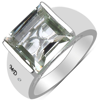 5.71 Carat Genuine Green Amethyst & White Diamond .925 Sterling Silver Ring Bids.com