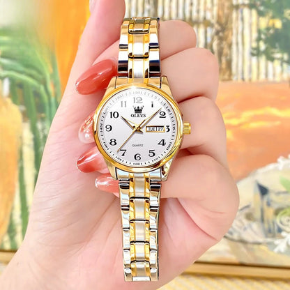 Women's Two Tone Stainless Steel Quartz Watch With Date BandsCo Straps