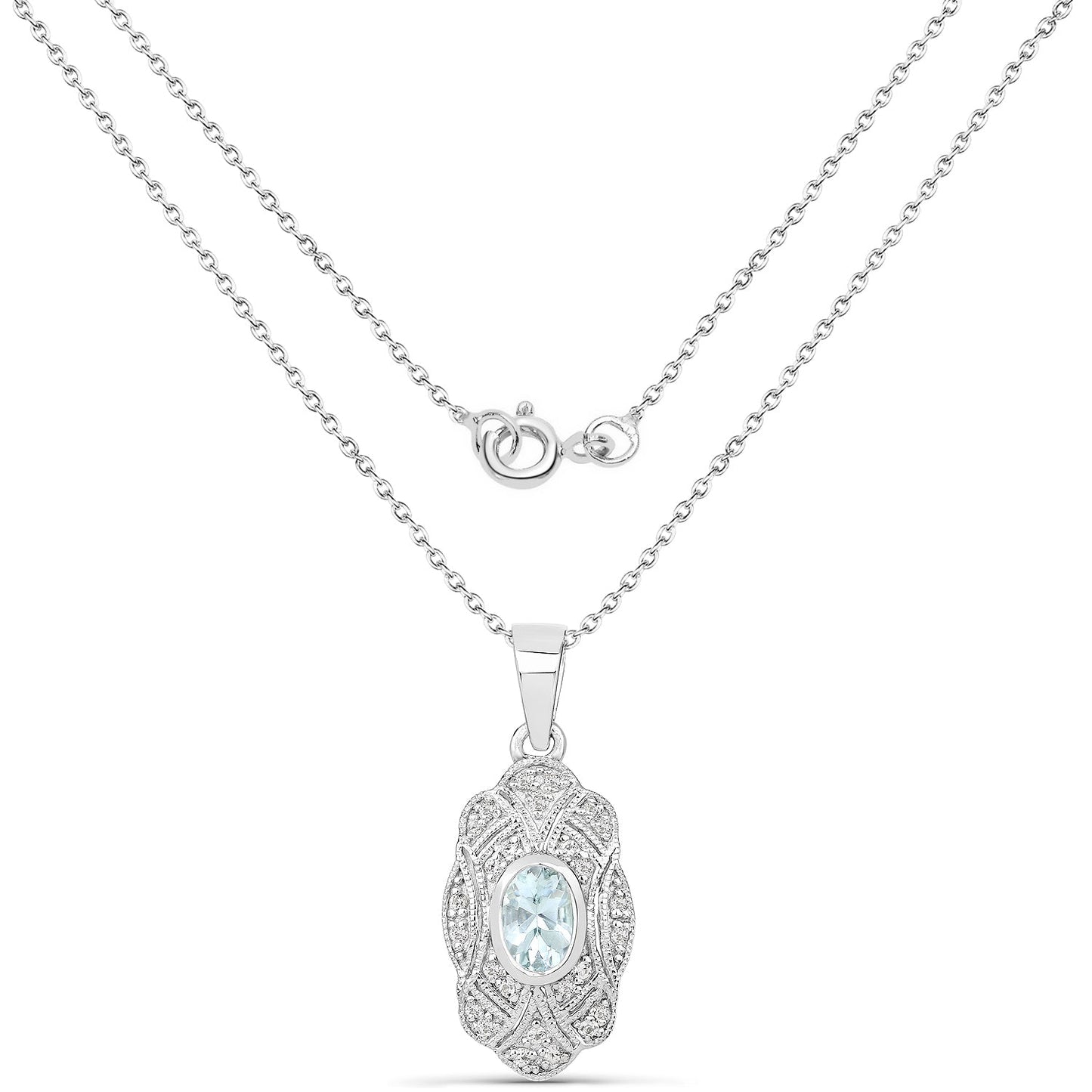 0.48 Carat Genuine Aquamarine and White Topaz .925 Sterling Silver Pendant Bids.com