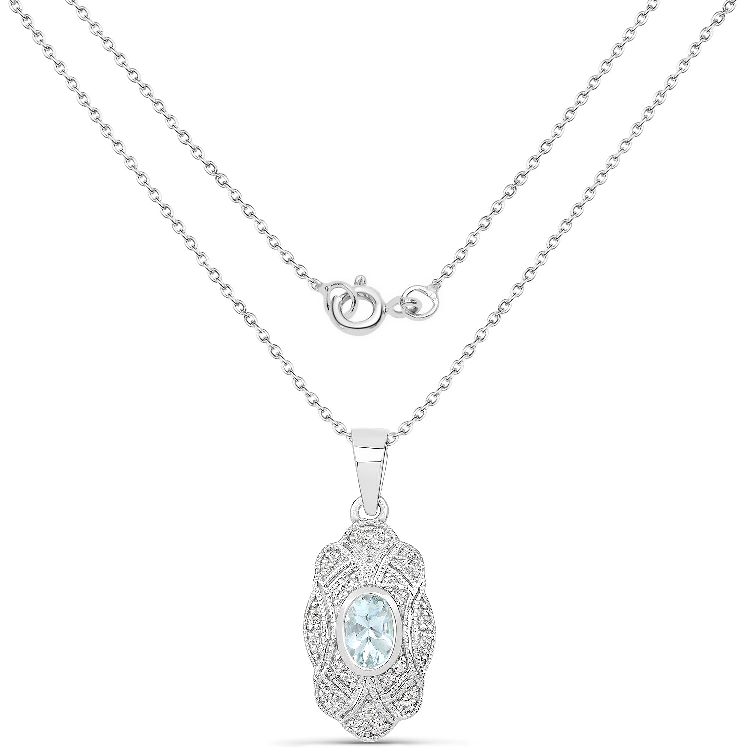 0.48 Carat Genuine Aquamarine and White Topaz .925 Sterling Silver Pendant Bids.com
