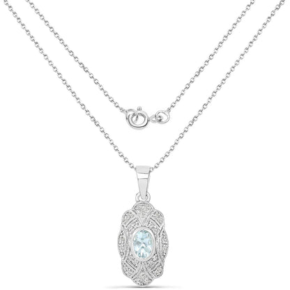 0.48 Carat Genuine Aquamarine and White Topaz .925 Sterling Silver Pendant Bids.com