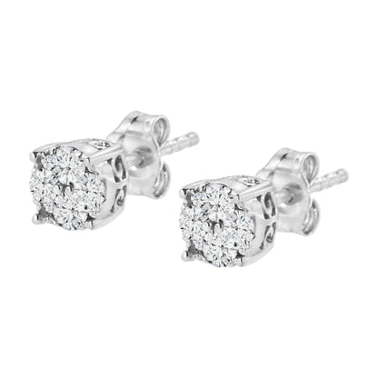 .925 Sterling Silver 1/2 cttw Prong Set Round-Cut Diamond Cluster Stud Earring (I-J Color, I2-I3 Clarity) Bids.com