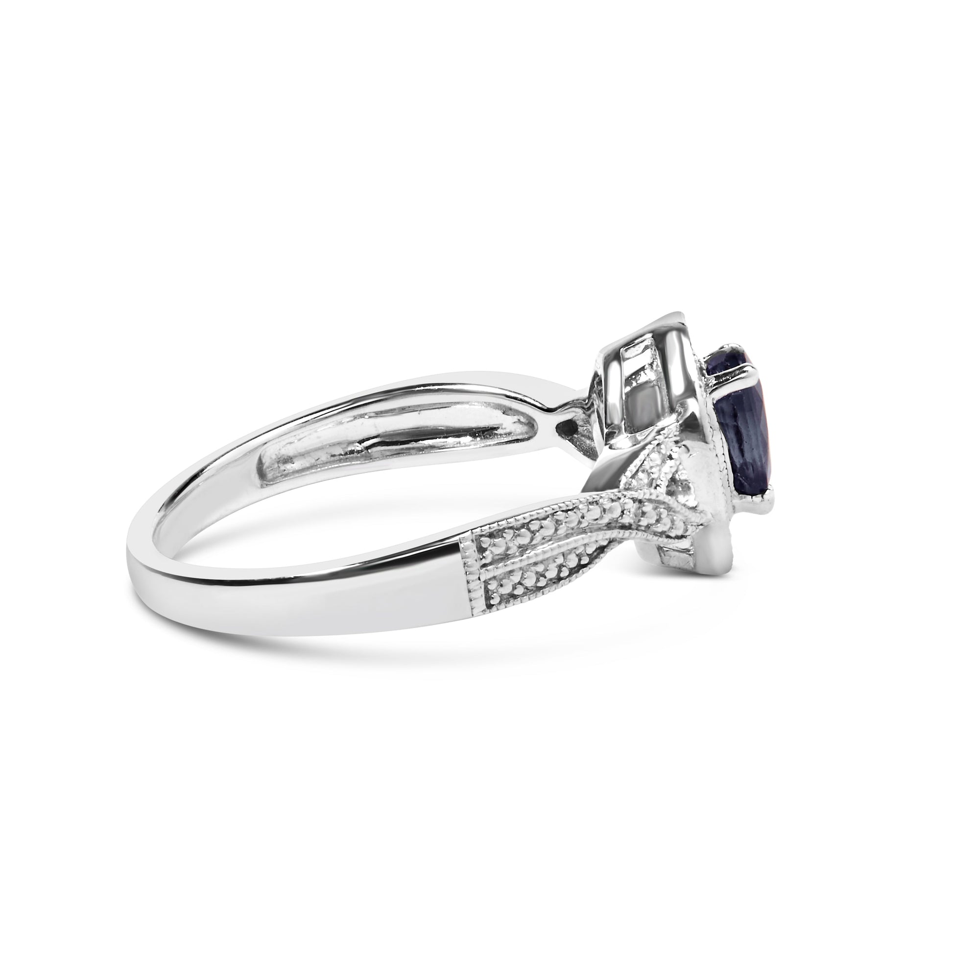 .925 Sterling Silver 6x4mm Pear Sapphire Gemstone with Diamond Accent Fashion Halo Ring (H-I Color, SI1-SI2 Clarity) - Size 7.5 Bids.com