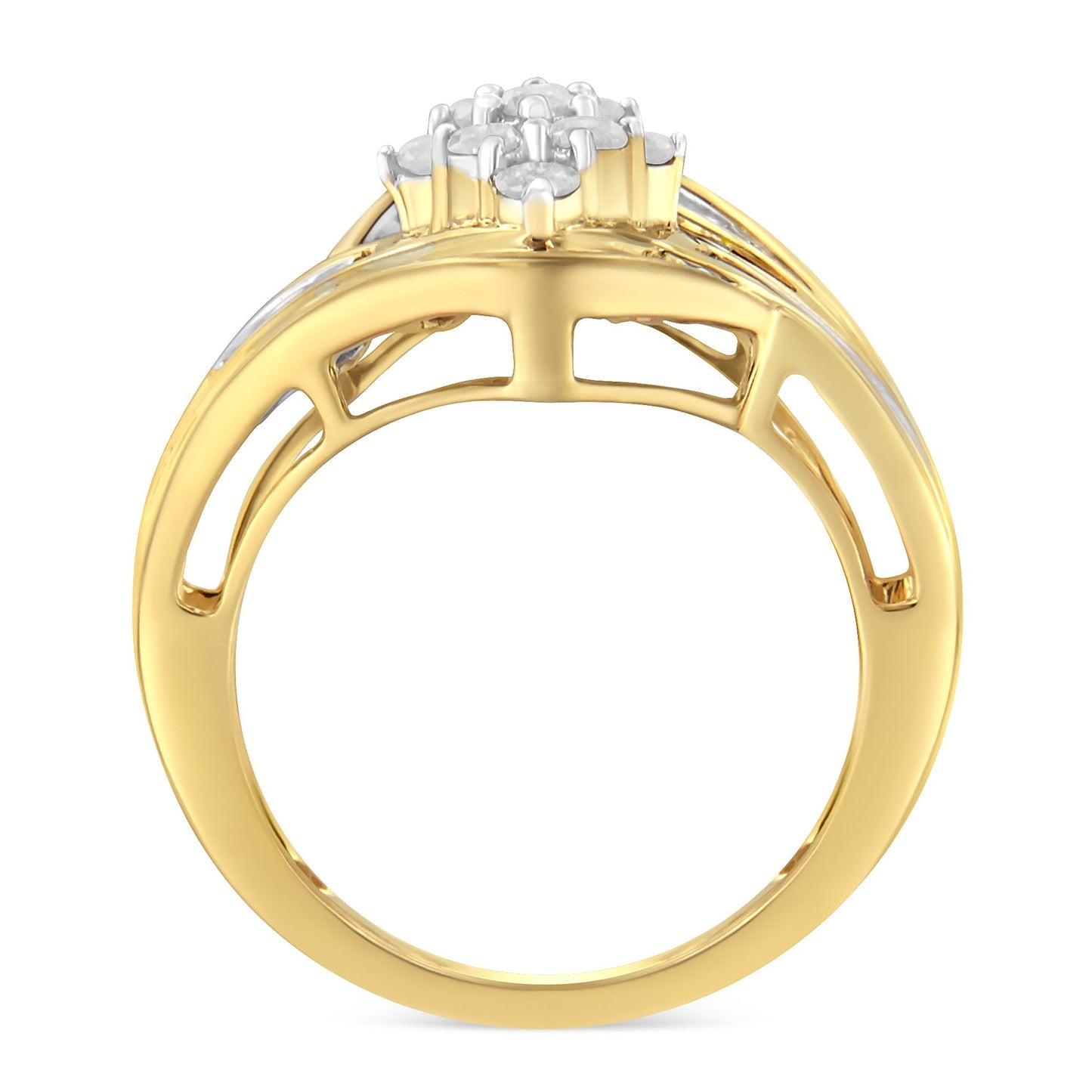 10K Yellow Gold over .925 Sterling Silver Diamond Bypass Cluster Ring (1 Cttw, I-J Color, I2-I3 Clarity) - Size 6 Bids.com