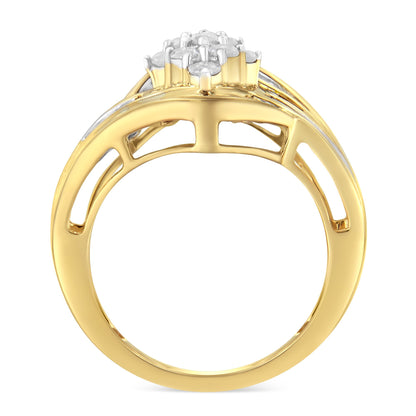 10K Yellow Gold over .925 Sterling Silver Diamond Bypass Cluster Ring (1 Cttw, I-J Color, I2-I3 Clarity) - Size 6 Bids.com
