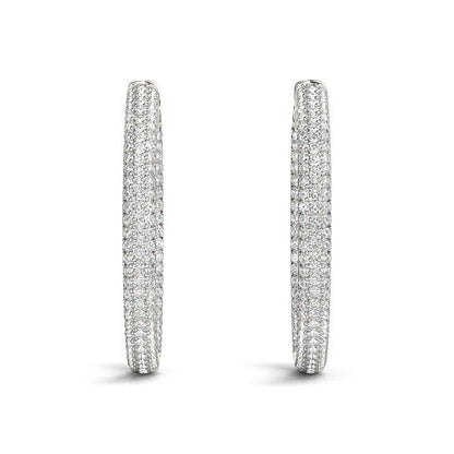 14k White Gold Two Row Pave Set Diamond Hoop Earrings (7 cttw) Bids.com