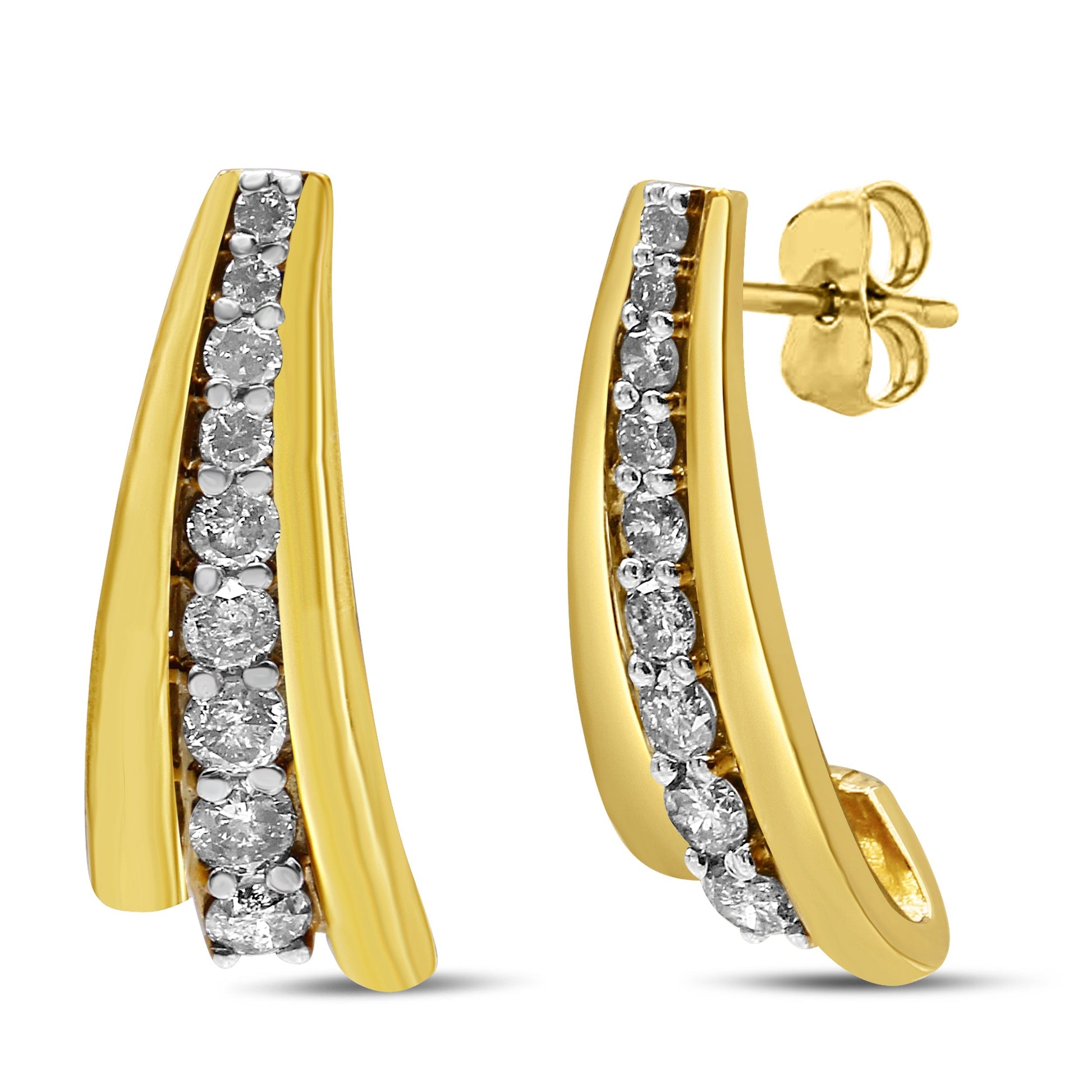 10K Yellow Gold Plated .925 Sterling Silver 1.00 Cttw Round Diamond Graduated Huggie Stud Earrings (I-J Color, I2-I3 Clarity) Bids.com