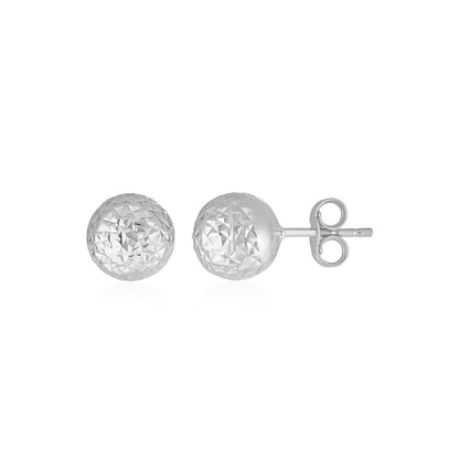 14k White Gold Ball Earrings with Crystal Cut Texture Bids.com