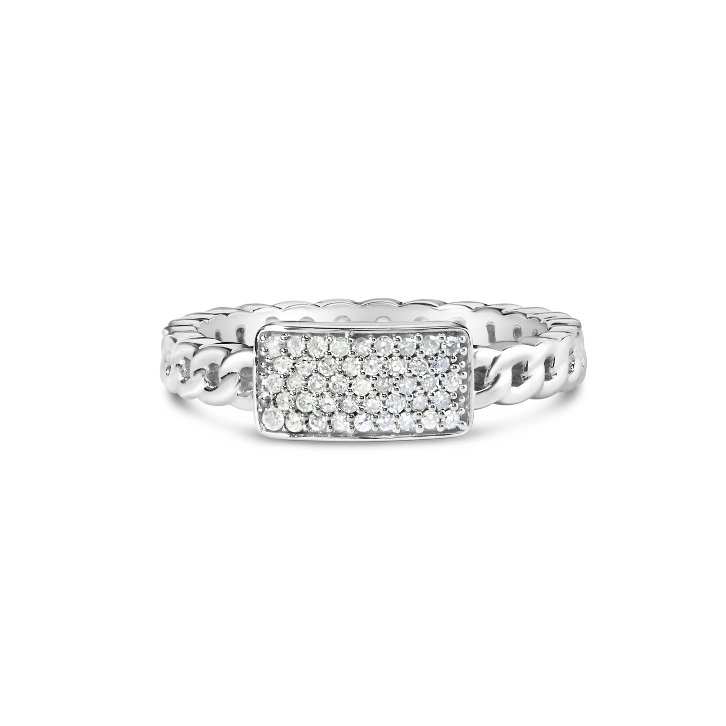 .925 Sterling Silver 1/5 Cttw Diamond ID and Cuban Link Band Ring (I-J Color, I2-I3 Clarity) - Ring Size 6 Bids.com