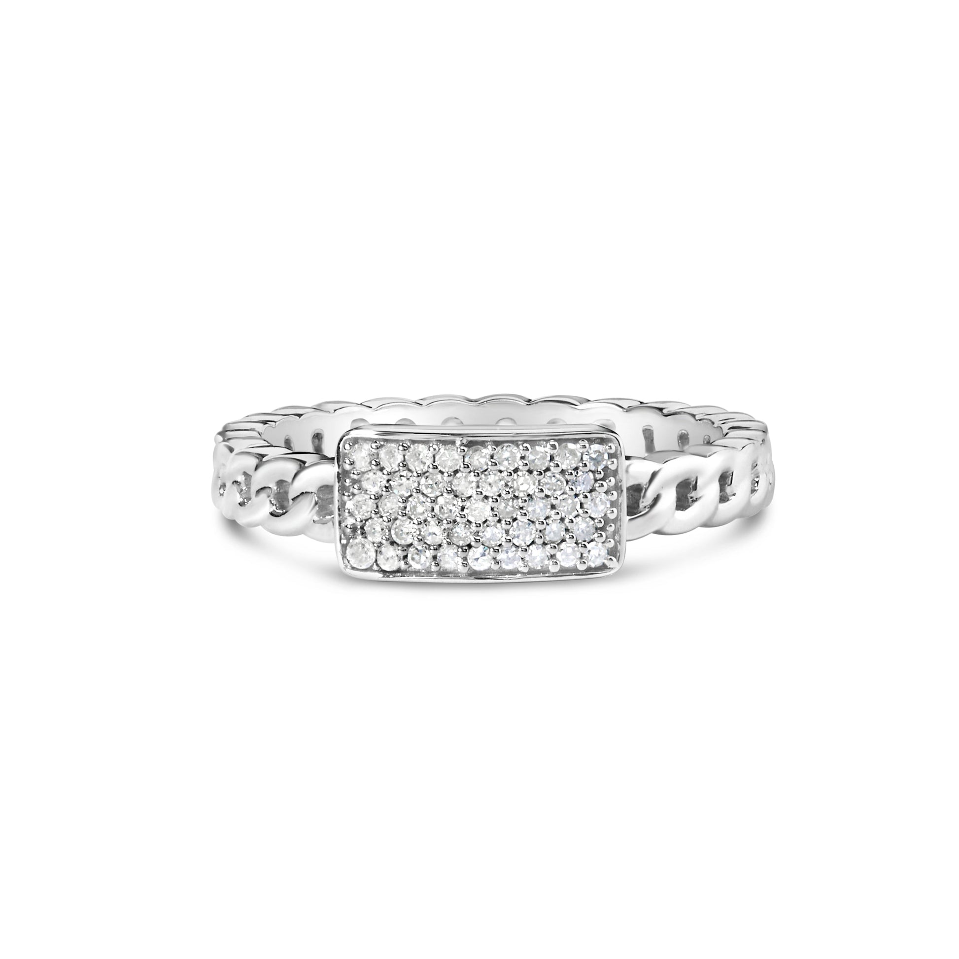 .925 Sterling Silver 1/5 Cttw Diamond ID and Cuban Link Band Ring (I-J Color, I2-I3 Clarity) - Ring Size 6 Bids.com