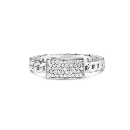 .925 Sterling Silver 1/5 Cttw Diamond ID and Cuban Link Band Ring (I-J Color, I2-I3 Clarity) - Ring Size 6 Bids.com