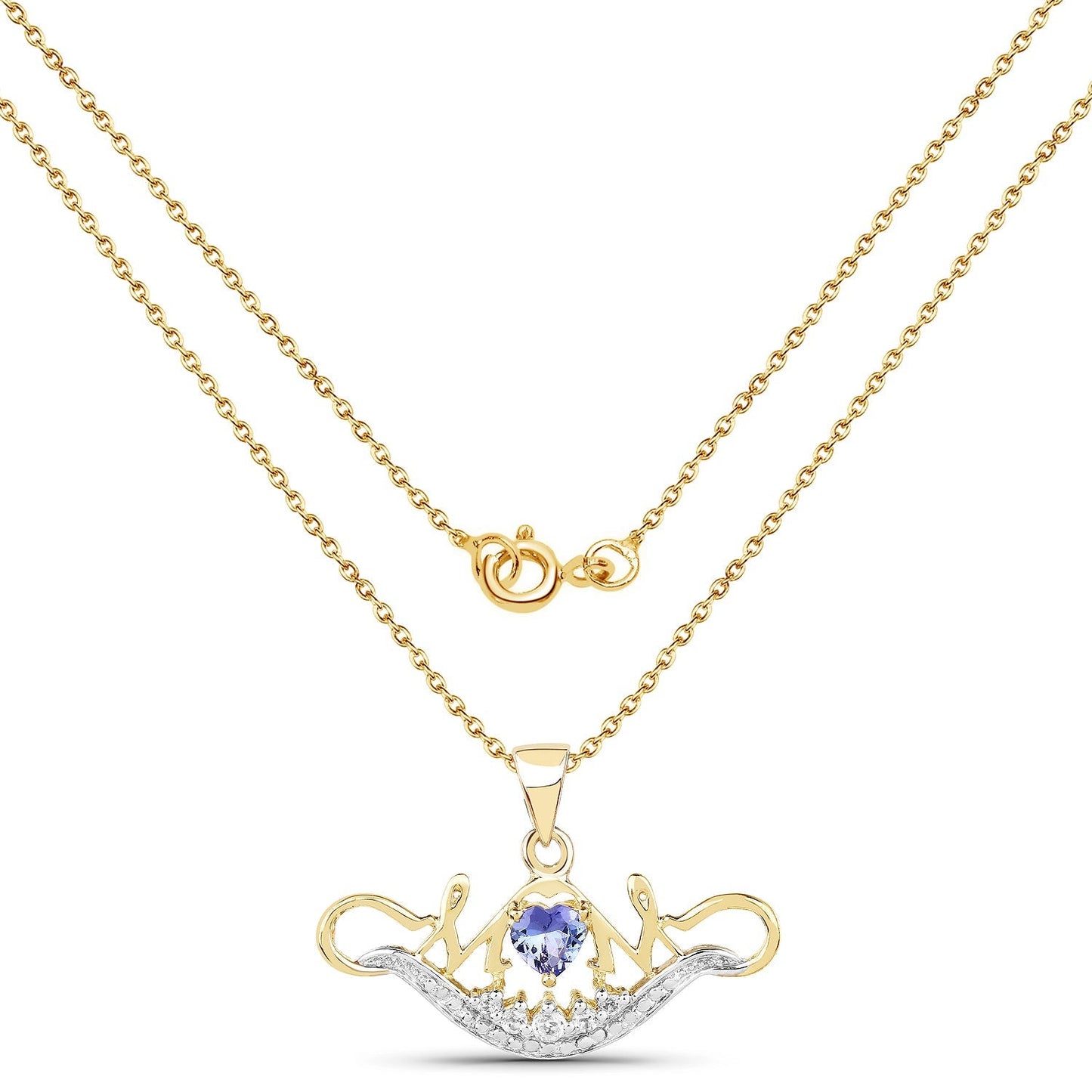 14K Yellow Gold Plated 0.62 Carat Genuine Tanzanite and White Topaz .925 Sterling Silver Pendant Bids.com