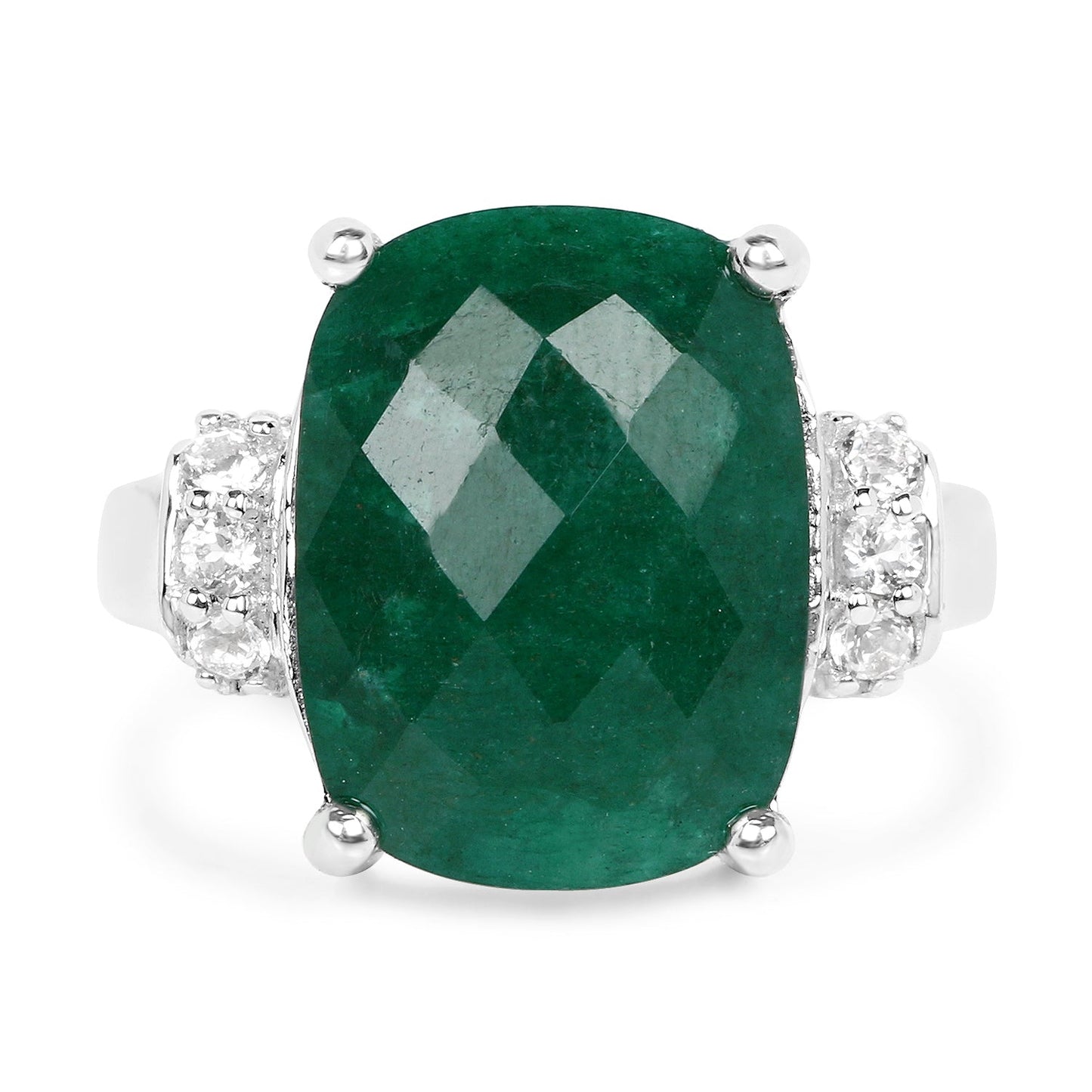 8.50 Carat Dyed Emerald and White Topaz .925 Sterling Silver Ring Bids.com