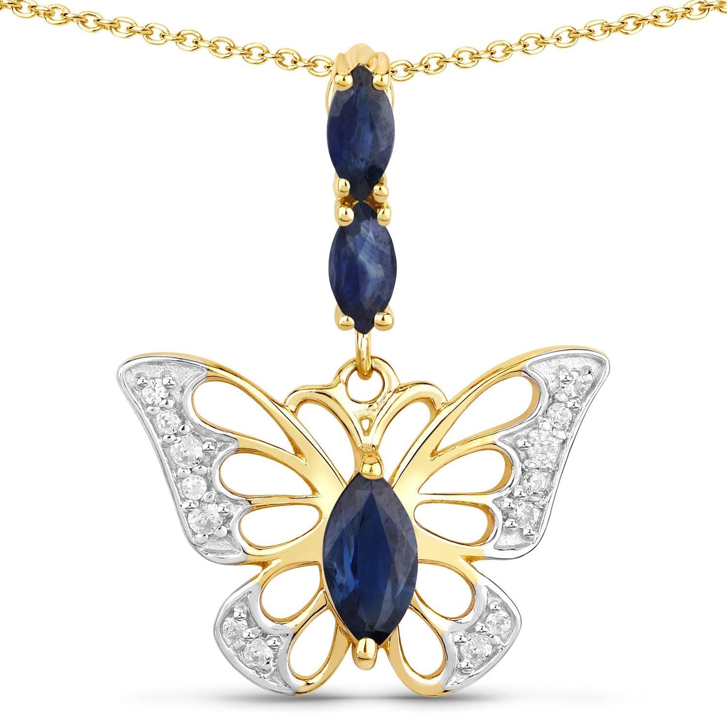 0.92 Carat Genuine Blue Sapphire and White Zircon .925 Sterling Silver Pendant Bids.com
