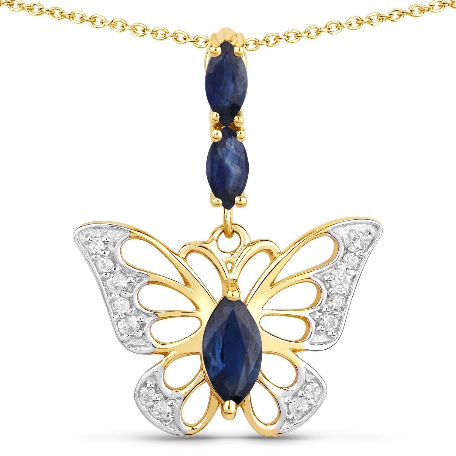 0.92 Carat Genuine Blue Sapphire and White Zircon .925 Sterling Silver Pendant Bids.com