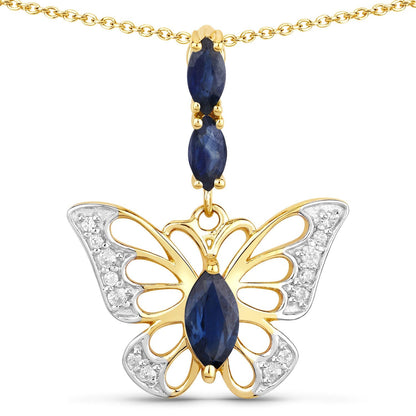 0.92 Carat Genuine Blue Sapphire and White Zircon .925 Sterling Silver Pendant Bids.com