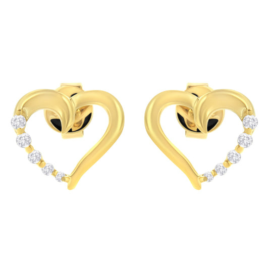 14K Yellow Gold 1/8 Cttw Diamond Journey Heart Hoop Earrings (K-L Color, I1-I2 Clarity) Bids.com